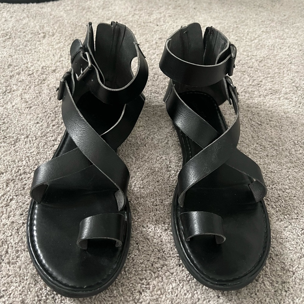 Black sandals, slightly worn